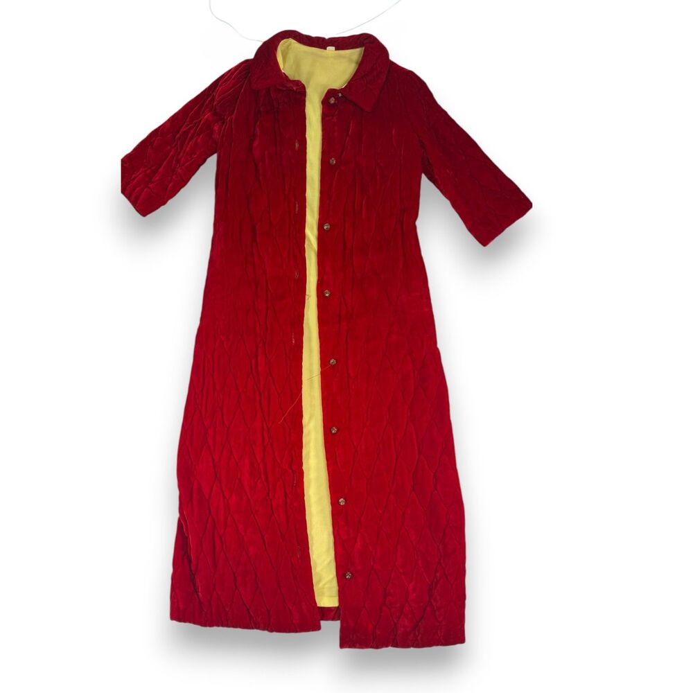 Vintage 1960s | Luxurious Joan Iris House Coat | Red Velvet Union Made | Sz M